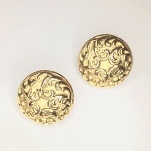 90s Monet Gold Tone Career Scroll Embossed 1" Round Post Earrings